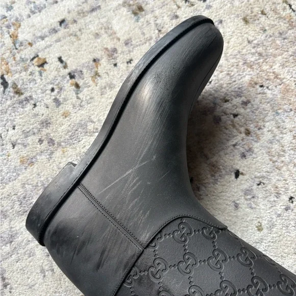 Gucci Black Rubber Guccisma Wellington Boot, Embossed Monogram, Insulated Inside - Picture 15 of 16